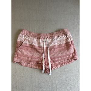 Loft Womens Linen Running Shorts Size Medium Pull On Beachy Preppy Pink Stripe